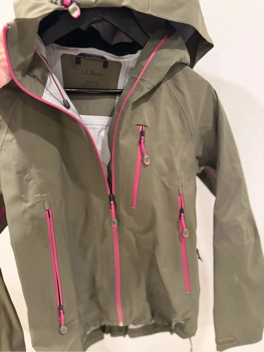L.L. Bean Olive Green Ski Jacket with Pink Zippers